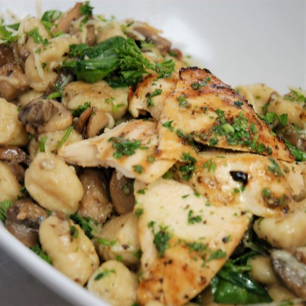 Grilled Chicken Breast with Toasted Potato Gnocchi