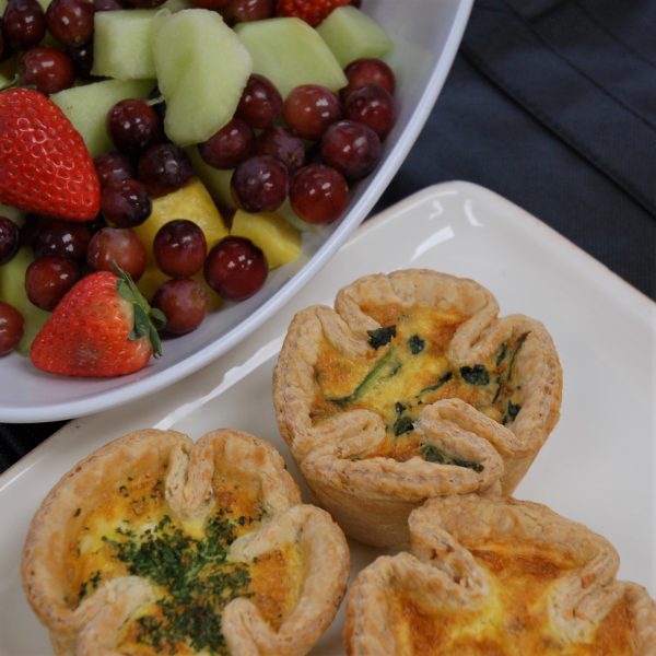 Fresh Baked Individual Quiche with Seasonal Fruit