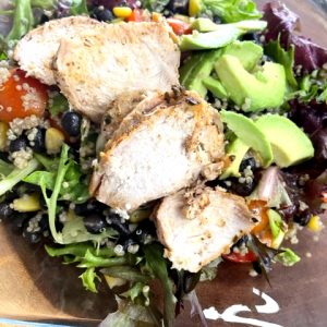 Black Bean Quinoa Salad with Chicken or Salmon (GF option available)