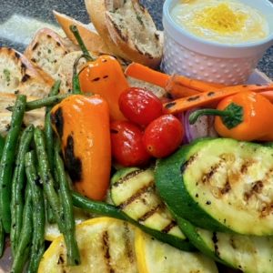Grilled Vegetables with Whipped Lemon Ricotta, Pita Chips & Crostini